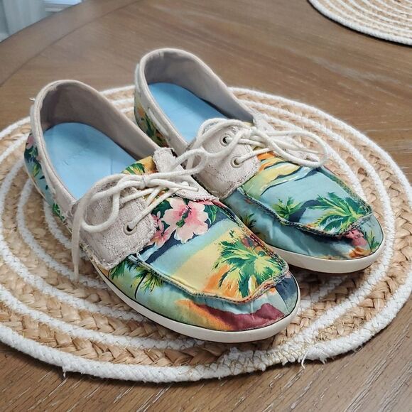 Sanuk Tropic Sail Away Natural  Banana Canvas Boat Shoes Woman’s 11 - Picture 1 of 8